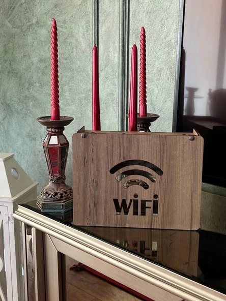 Modem Saklama Kutusu - 25x18x9 Cm Dekoratif Ahşap Modem Saklama Kutusu Modem Rafı ürün görseli 1