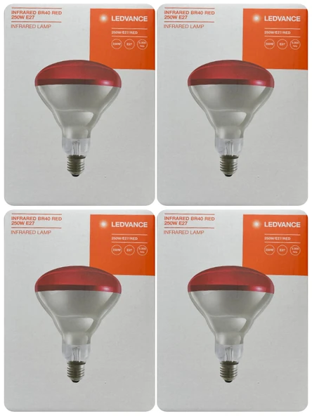 (4 Adet) Ledvance 250W Kızılötesi (infrared) Isıtıcılı Hayvan Isıtma ve Fizik Tedavi Lambası (Kırmızı Işık) E27 (Kalın Duy) ürün görseli 1