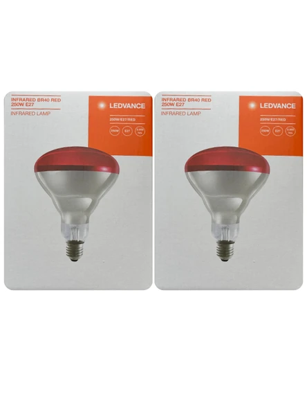 (2 Adet) Ledvance 250W Kızılötesi (infrared) Isıtıcılı Hayvan Isıtma ve Fizik Tedavi Lambası (Kırmızı Işık) E27 (Kalın Duy) ürün görseli 1