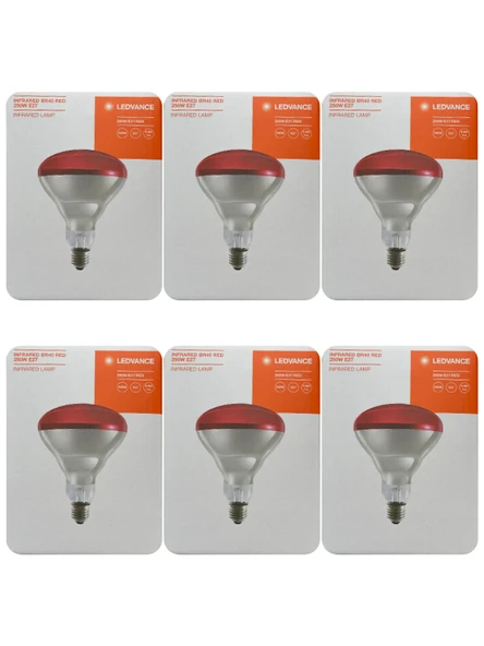 (6 Adet) Ledvance 250W Kızılötesi (infrared) Isıtıcılı Hayvan Isıtma ve Fizik Tedavi Lambası (Kırmızı Işık) E27 (Kalın Duy) ürün görseli 1