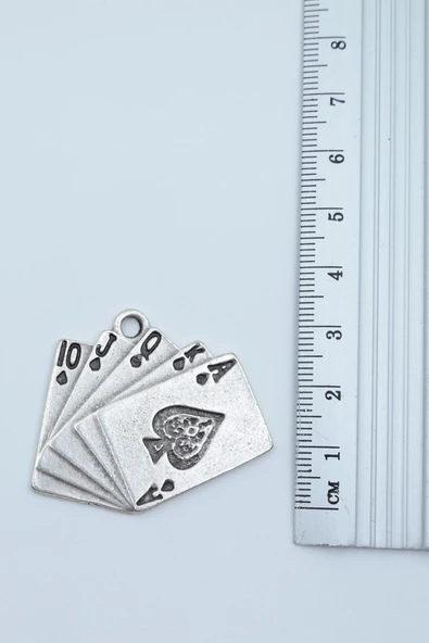 Poker İskambil Gümüş Kaplama Örme Zincir Kolye - Resim 3