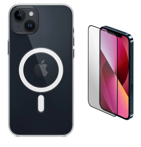 Vendas iPhone 14 Uyumlu ( iPhone 14 ) Magsafe Şarj Destekli Darbe Dirençli Fit Hard Silikon Kılıf + Cam Ekran Koruyucu ürün görseli 1