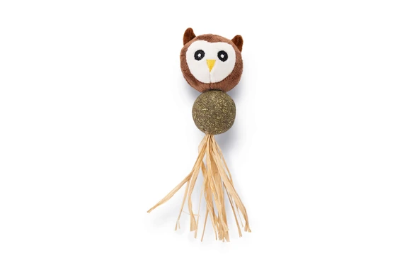 Beeztees Kedi Oyuncağı, Peluş Baykuş ve Kediotu Topu, 16cm ürün görseli 1