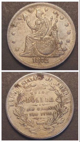 Escoines Koleksiyon 3996367e389c48d383 1872 Amerikan Ticaret Doları Eski Yabancı Madeni Para Gümüş ürün görseli 1