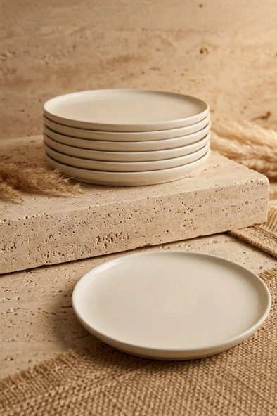 Bambum 6'lı Handmade 20 Cm Beyaz İnci Pasta Tabak Seti - Tatlı Tabağı Seti ürün görseli 1