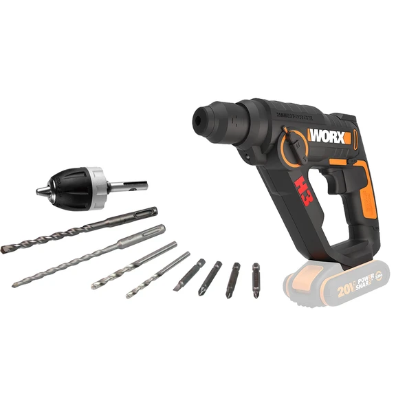 WORX WX390.9 20Volt 1.2J Profesyonel SDS-Plus Pnömatik Şarjlı Matkap + 8 Adet Uç + Mandren (Akü Dahil Değildir) ürün görseli 1