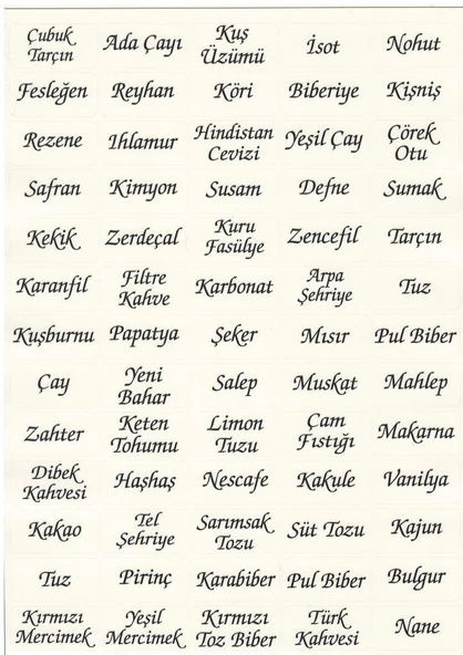 Baharat ve Bakliyat Etiketi 65 Adet Etiket Suya Dayanıklı ürün görseli 1