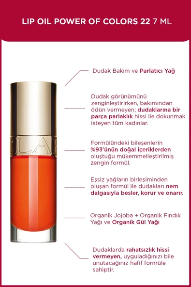 CLARİNS Lip Oil Power Of Colors 7ml -fosforlu Turuncu ürün görseli 1