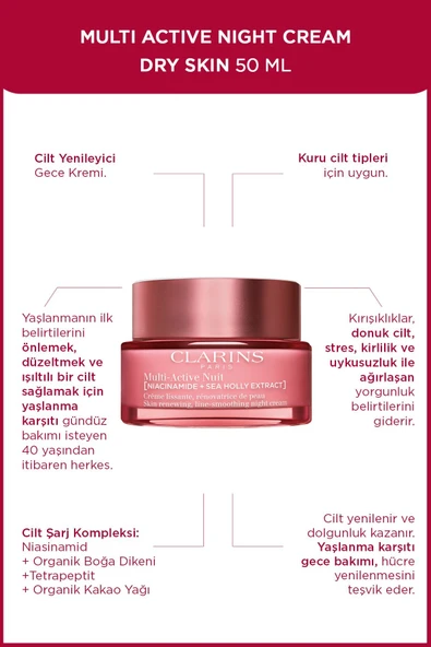 CLARİNS Multı Actıve Gece Kremi Kuru Ciltler İçin 50 ml ürün görseli 1
