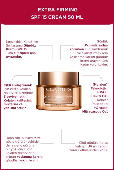 CLARİNS EXTRA FIRMING SPF15 50ML - Tüm Cilt Tipleri İçin SPF 15 Korumalı Nemlendirici Gündüz Kremi ürün görseli 1