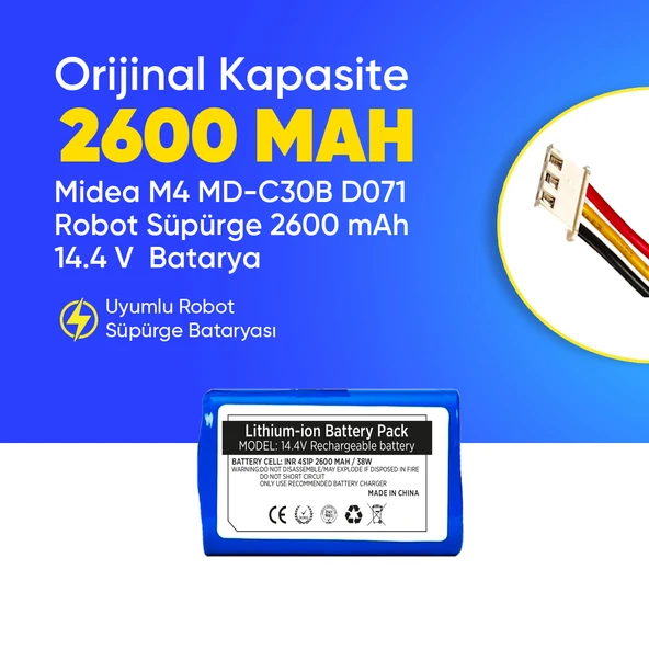 Midea M4 MD-C30B D071 Robot Süpürge 2600 mAh 14.4 V  Batarya – Orjinal Uyumlu Uzun Ömürlü, Yüksek Performans Pil ürün görseli 1