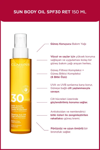 CLARİNS SUN BODY OIL SPF30 150ML - Güneş Koruyucu Vücut Yağı SPF 30 ürün görseli 1