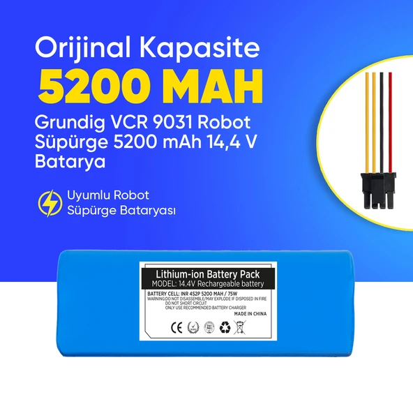 Grundig VCR 9031 Robot Süpürge 5200 mAh 14,4 V  Batarya – Orjinal Uyumlu Uzun Ömürlü, Yüksek Performans Pil ürün görseli 1