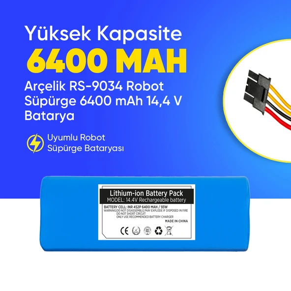 Arçelik RS-9034 Robot Süpürge 6400 mAh  14,4 V Batarya – Orjinal Uyumlu Uzun Ömürlü, Yüksek Performans Pil ürün görseli 1