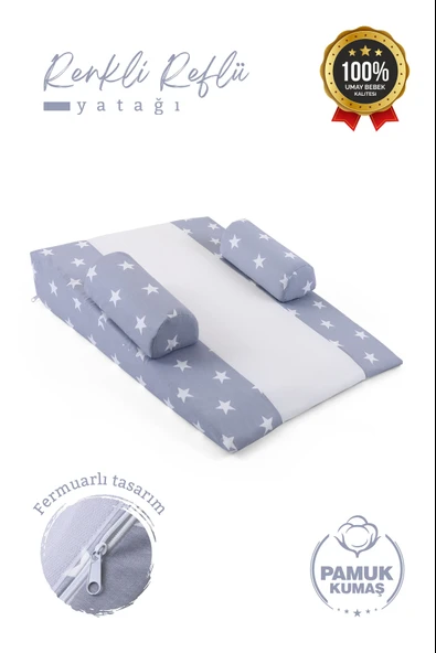Bebek Reflü Yatağı (Gri Yıldız) Yıkanabilir Kılıflı, Ortopedik, Ana Kucağı ürün görseli 1