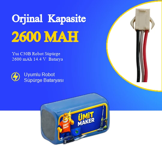 Yui C30B Robot Süpürge 2600 mAh 14.4 V Batarya – Orjinal Uyumlu Uzun Ömürlü, Yüksek Performans Pil ürün görseli 1