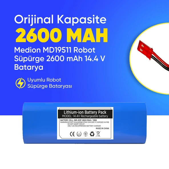 Medion MD19511 Robot Süpürge 2600 mAh 14.4 V  Batarya – Orjinal Uyumlu Uzun Ömürlü, Yüksek Performans Pil ürün görseli 1