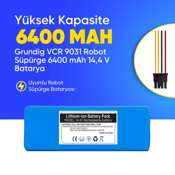 Grundig VCR 9031 Robot Süpürge 6400 mAh 14,4 V  Batarya – Orjinal Uyumlu Uzun Ömürlü, Yüksek Performans Pil ürün görseli 1