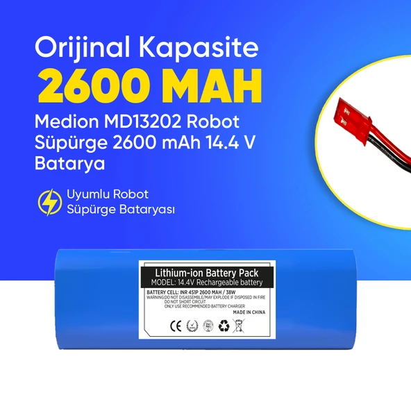 Medion MD13202 Robot Süpürge 2600 mAh 14.4 V  Batarya – Orjinal Uyumlu Uzun Ömürlü, Yüksek Performans Pil ürün görseli 1