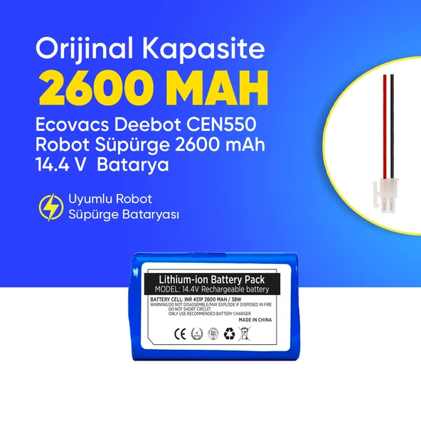 Ecovacs Deebot CEN550 Robot Süpürge 2600 mAh 14.4 V  Batarya – Orjinal Uyumlu Uzun Ömürlü, Yüksek Performans Pil ürün görseli 1