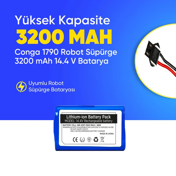 Conga 1790 Robot Süpürge 3200 mAh 14.4 V,  Batarya – Orjinal Uyumlu Uzun Ömürlü, Yüksek Performans Pil ürün görseli 1