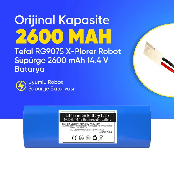 Tefal RG9075 X-Plorer Robot Süpürge 2600 mAh 14.4 V  Batarya – Orjinal Uyumlu Uzun Ömürlü, Yüksek Performans Pil ürün görseli 1