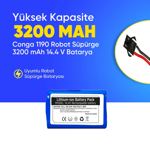 Conga 1190 Robot Süpürge 3200 mAh 14.4 V,  Batarya – Orjinal Uyumlu Uzun Ömürlü, Yüksek Performans Pil ürün görseli 1