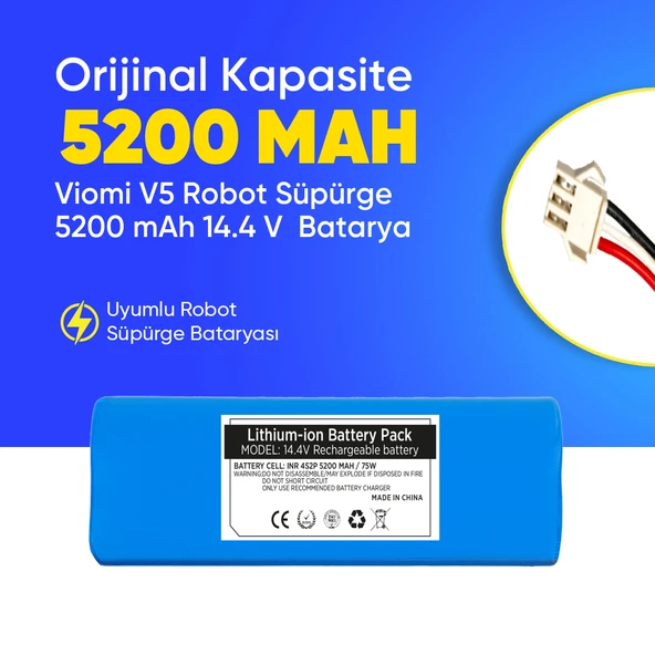 Viomi V5 Robot Süpürge 5200 mAh 14.4 V  Batarya – Orjinal Uyumlu Uzun Ömürlü, Yüksek Performans Pil ürün görseli 1