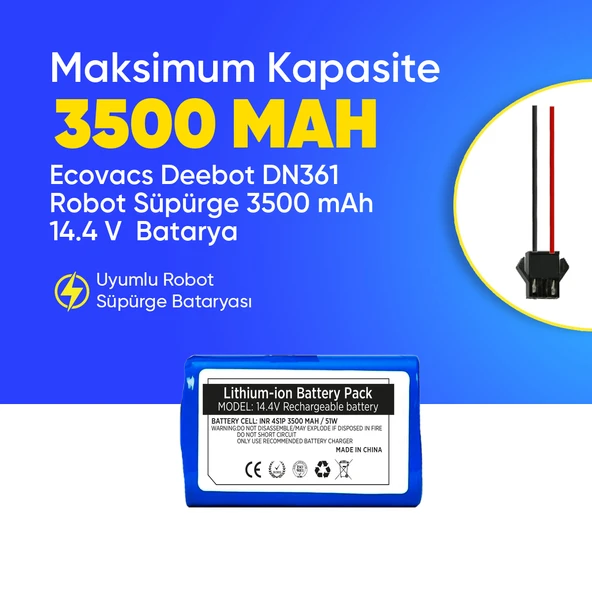 Ecovacs Deebot DN361 Robot Süpürge 3500 mAh 14.4 V  Batarya – Orjinal Uyumlu Uzun Ömürlü, Yüksek Performans Pil ürün görseli 1