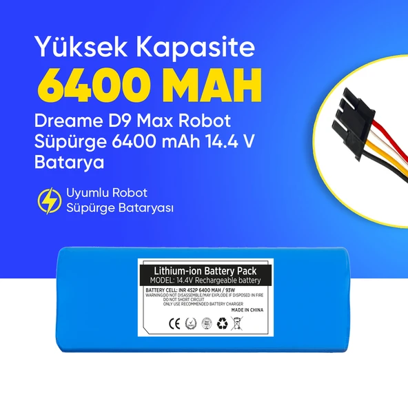 Dreame D9 Max Robot Süpürge 6400 mAh 14.4 V  Batarya – Orjinal Uyumlu Uzun Ömürlü, Yüksek Performans Pil ürün görseli 1