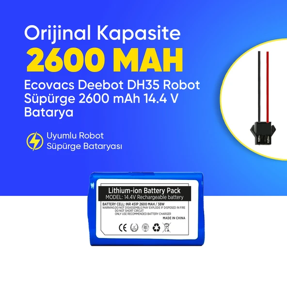 Ecovacs Deebot DH35 Robot Süpürge 2600 mAh 14.4 V  Batarya – Orjinal Uyumlu Uzun Ömürlü, Yüksek Performans Pil ürün görseli 1