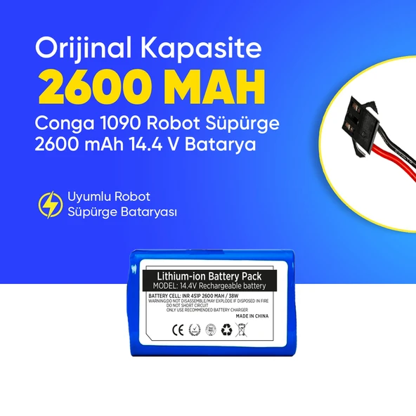 Conga 1090 Robot Süpürge 2600 mAh 14.4 V,  Batarya – Orjinal Uyumlu Uzun Ömürlü, Yüksek Performans Pil ürün görseli 1