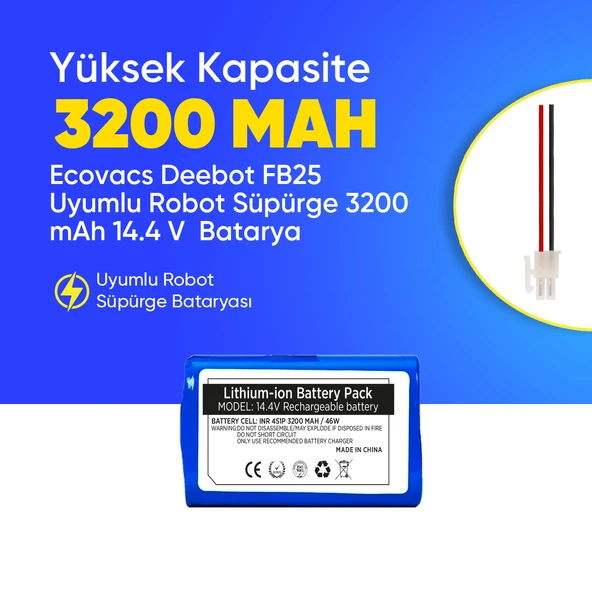 Ecovacs Deebot FB25 Uyumlu Robot Süpürge 3200 mAh 14.4 V  Batarya – Orjinal Uyumlu Uzun Ömürlü, Yüksek Performans Pil ürün görseli 1
