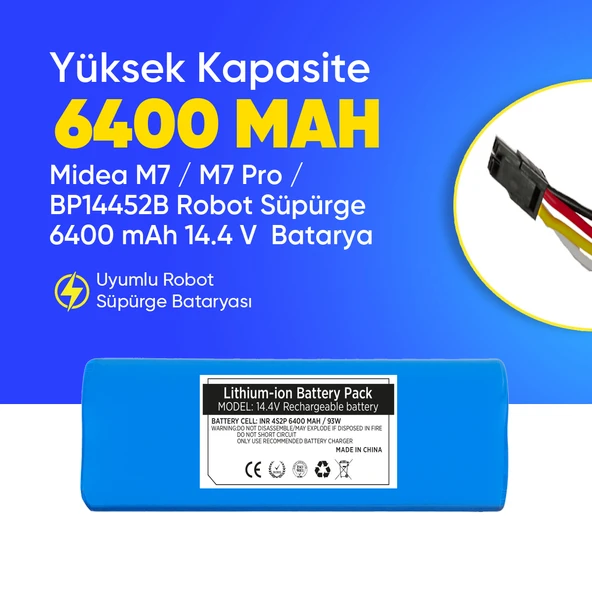 Midea M7 / M7 Pro / BP14452B Robot Süpürge 6400 mAh 14.4 V  Batarya – Orjinal Uyumlu Uzun Ömürlü, Yüksek Performans Pil ürün görseli 1