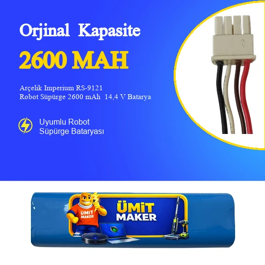 Arçelik Imperium RS-9121 Robot Süpürge 2600 mAh  14,4 V Batarya – Orjinal Uyumlu Uzun Ömürlü, Yüksek Performans Pil ürün görseli 1