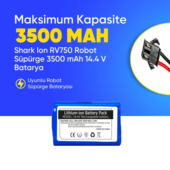 Shark Ion RV750 Robot Süpürge 3500 mAh 14.4 V  Batarya – Orjinal Uyumlu Uzun Ömürlü, Yüksek Performans Pil ürün görseli 1