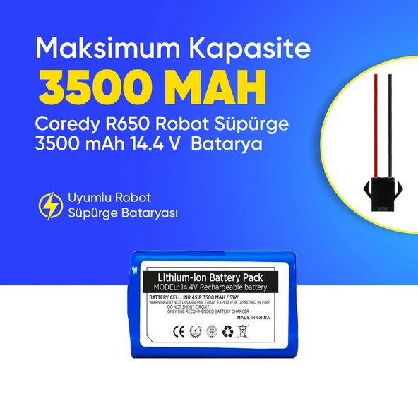 Coredy R650 Robot Süpürge 3500 mAh 14.4 V  Batarya – Orjinal Uyumlu Uzun Ömürlü, Yüksek Performans Pil ürün görseli 1