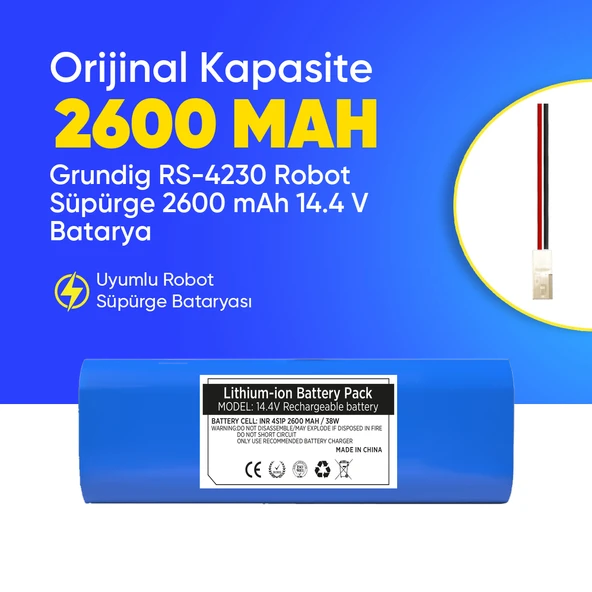 Grundig RS-4230 Robot Süpürge 2600 mAh 14.4 V  Batarya – Orjinal Uyumlu Uzun Ömürlü, Yüksek Performans Pil ürün görseli 1