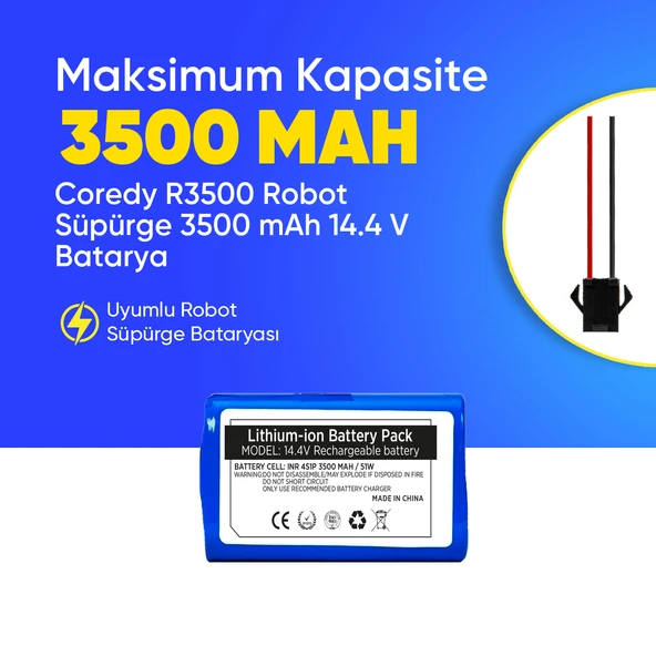 Coredy R3500 Robot Süpürge 3500 mAh 14.4 V  Batarya – Orjinal Uyumlu Uzun Ömürlü, Yüksek Performans Pil ürün görseli 1