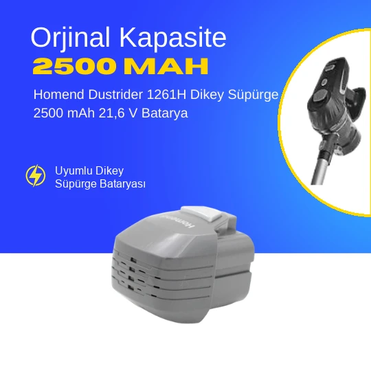 Homend Dustrider 1261H Dikey Süpürge 2500 mAh 21,6 V  Batarya – Orjinal Uyumlu Uzun Ömürlü, Yüksek Performans Pil ürün görseli 1