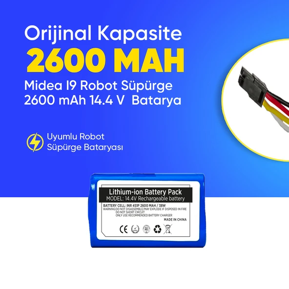 Midea I9 Robot Süpürge 2600 mAh 14.4 V  Batarya – Orjinal Uyumlu Uzun Ömürlü, Yüksek Performans Pil ürün görseli 1