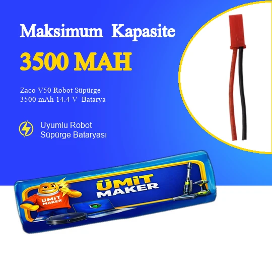 Zaco V50 Robot Süpürge 3500 mAh 14.4 V  Batarya – Orjinal Uyumlu Uzun Ömürlü, Yüksek Performans Pil ürün görseli 1