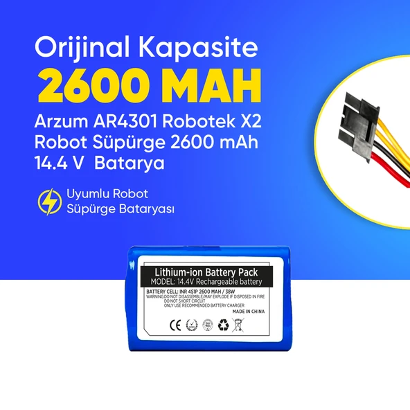 Arzum AR4301 Robotek X2  Robot Süpürge 2600 mAh 14.4 V  Batarya – Orjinal Uyumlu Uzun Ömürlü, Yüksek Performans Pil ürün görseli 1