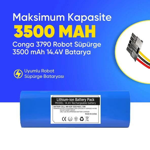 Conga 3790 Robot Süpürge 3500 mAh 14.4 V,  Batarya – Orjinal Uyumlu Uzun Ömürlü, Yüksek Performans Pil ürün görseli 1