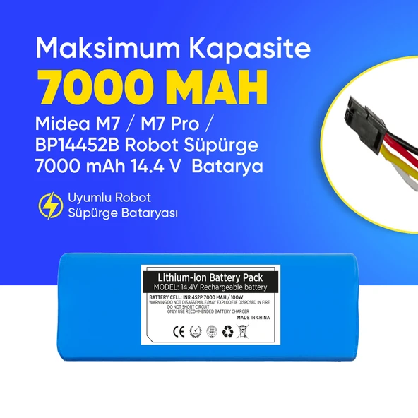 Midea M7 / M7 Pro / BP14452B Robot Süpürge 7000 mAh 14.4 V  Batarya – Orjinal Uyumlu Uzun Ömürlü, Yüksek Performans Pil ürün görseli 1