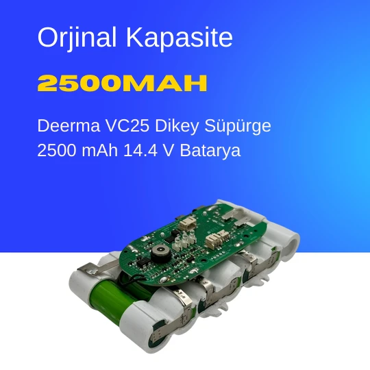 Deerma VC25  Dikey Süpürge 2500 mAh 14.4 V  Batarya – Orjinal Uyumlu Uzun Ömürlü, Yüksek Performans Pil ürün görseli 1
