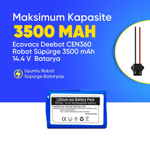 Ecovacs Deebot CEN360 Robot Süpürge 3500 mAh 14.4 V  Batarya – Orjinal Uyumlu Uzun Ömürlü, Yüksek Performans Pil ürün görseli 1