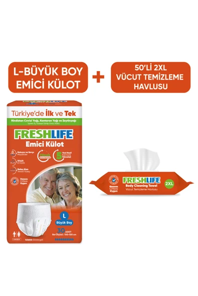 Freshlife Large Emici Külot Bez 30 Adet+ 2XL Vücut Temizleme Havlusu 50 Yaprak ürün görseli 1