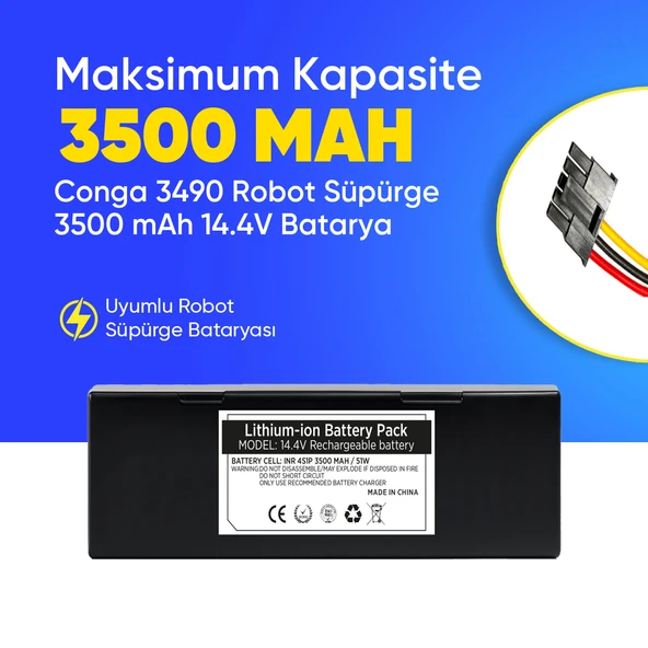 Conga 3490 Robot Süpürge 3500 mAh 14.4 V,  Batarya – Orjinal Uyumlu Uzun Ömürlü, Yüksek Performans Pil ürün görseli 1