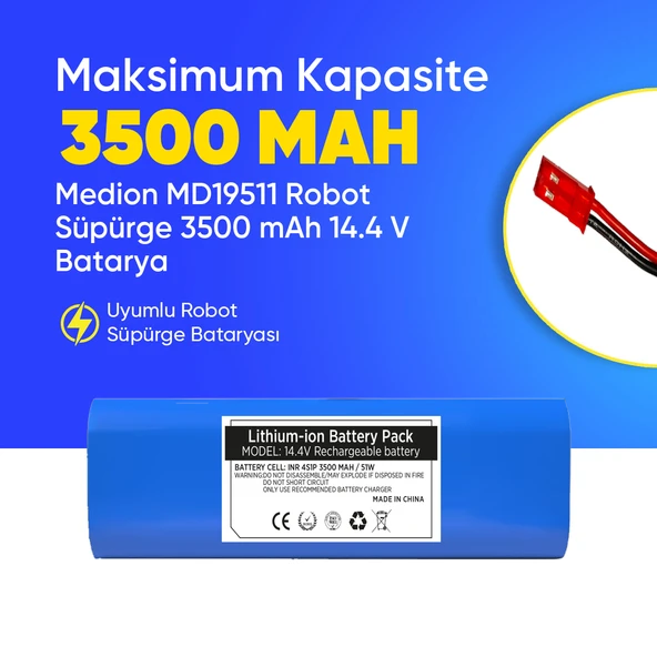 Medion MD19511 Robot Süpürge 3500 mAh 14.4 V  Batarya – Orjinal Uyumlu Uzun Ömürlü, Yüksek Performans Pil ürün görseli 1